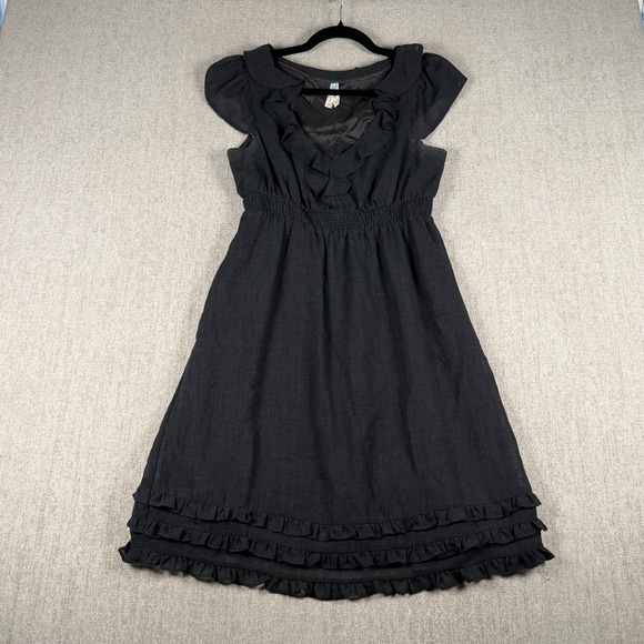 Anthropologie Dresses & Skirts - Maeve Anthropologie Black Ruffle Dress Sz 8‎ Wool Blend Empire Waist Cottagecore